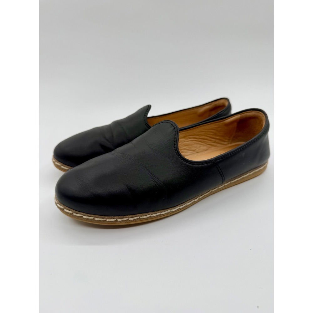 Charix Black Leather Artisan Loafers Turkish Handcrafted Slip On Shoes Women 40
